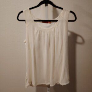 ELLE Women's White Tank Top Mixed Media Pleated Front Size Medium Polyester